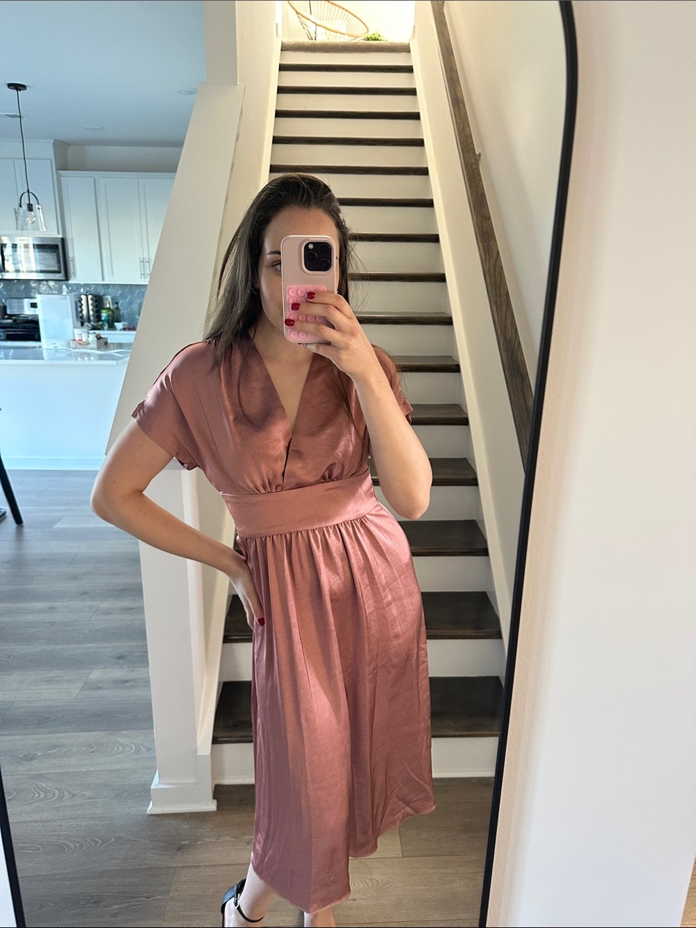 Anne Klein Rose Satin V-Neck Midi Dress / 4